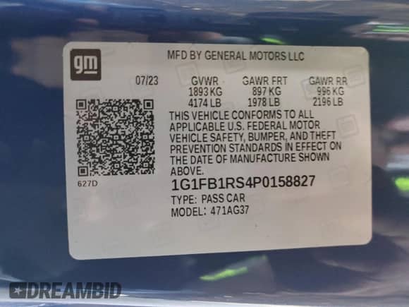 2023 Chevrolet Camaro 1LT с VIN 1G1FB1RS4P0158827, выставлен на аукционе Copart как лот 81499635 с пробегом 47 760 миль миль и Списание • Salvage title. История ставок и продаж доступна на DreamBid. Изображение 12.