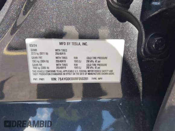 2024 Tesla Model Y с VIN 7SAYGDEDXRF050391, выставлен на аукционе IAAI как лот 43327993 с пробегом 60 206 миль миль и . История ставок и продаж доступна на DreamBid. Изображение 9.