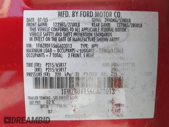 2006 Ford Freestyle SE with VIN 1FMZK01156GA03013, listed as a IAAI auction lot 42793408 with 172,090 mi miles and . Bid and sale history available at DreamBid. Image 9.