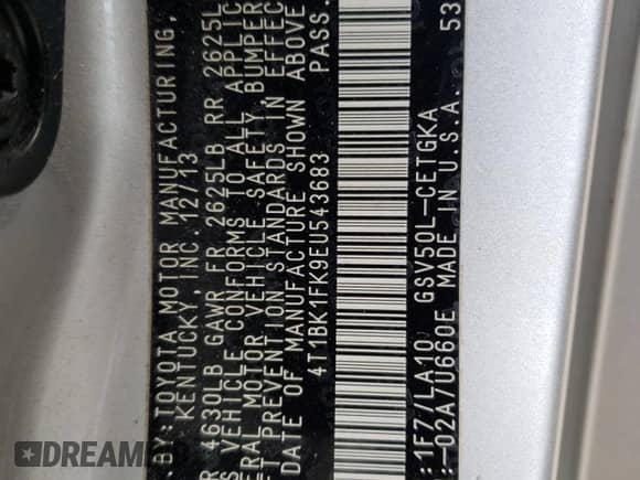 2014 Toyota Camry SE with VIN 4T1BK1FK9EU543683, listed as a Copart auction lot 70339805 with Not provided miles and Salvage title. Bid and sale history available at DreamBid. Image 13.