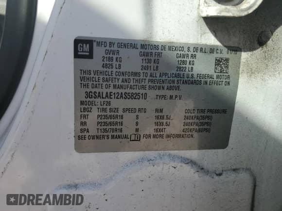 2010 Saturn VUE XE 1SB с VIN 3GSALAE12AS582510, выставлен на аукционе Copart как лот 77171314 с пробегом 120 003 миль миль и Списание • Salvage title. История ставок и продаж доступна на DreamBid. Изображение 13.
