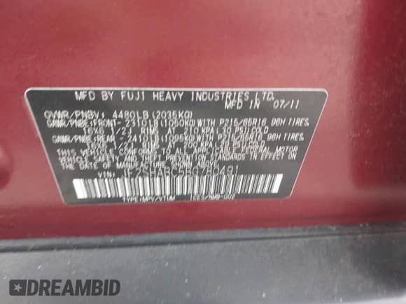 2011 Subaru Forester X with VIN JF2SHABC5BG780491, listed as a IAAI auction lot 43465417 with 147,591 mi miles and . Bid and sale history available at DreamBid. Image 9.