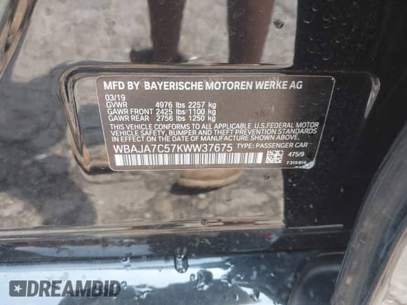 2019 BMW 5 Series 530i xDrive с VIN WBAJA7C57KWW37675, выставлен на аукционе IAAI как лот 42594212 с пробегом 121 742 миль миль и . История ставок и продаж доступна на DreamBid. Изображение 9.