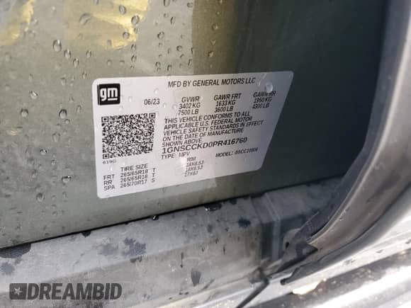 2023 Chevrolet Suburban LT с VIN 1GNSCCKD0PR416760, выставлен на аукционе Copart как лот 90598195 с пробегом 56 683 миль миль и Чистый • Clean title. История ставок и продаж доступна на DreamBid. Изображение 13.