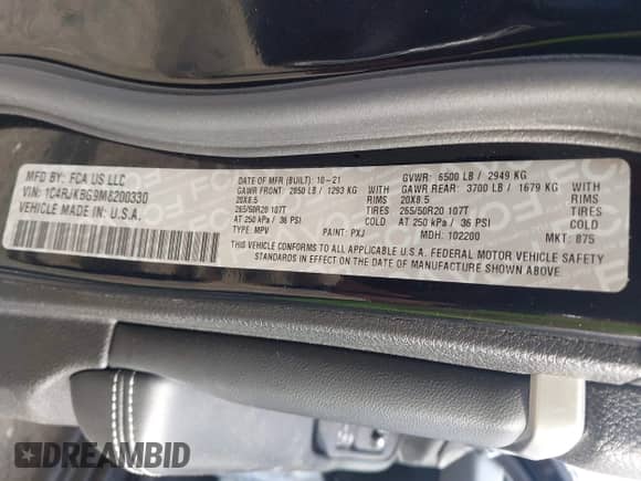 2021 Jeep Grand Cherokee Limited с VIN 1C4RJKBG9M8200330, выставлен на аукционе IAAI как лот 42861191 с пробегом Не указан миль и . История ставок и продаж доступна на DreamBid. Изображение 9.