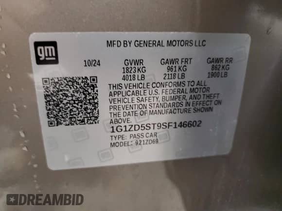 2025 Chevrolet Malibu LT with VIN 1G1ZD5ST9SF146602, listed as a Copart auction lot 90223145 with 24,287 mi miles and Salvage title. Bid and sale history available at DreamBid. Image 12.