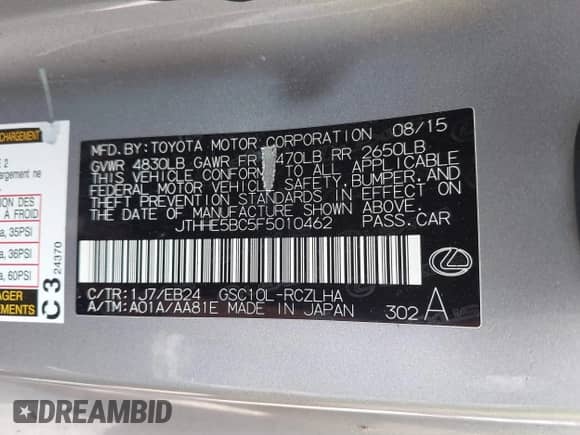 2015 Lexus RC 350 F Sport с VIN JTHHE5BC5F5010462, выставлен на аукционе IAAI как лот 43111097 с пробегом 85 657 миль миль и . История ставок и продаж доступна на DreamBid. Изображение 9.