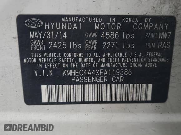 2015 Hyundai Sonata Limited z VIN KMHEC4A4XFA119386, wystawiony jako Copart lot #86144895 z przebiegiem 118 119 mil mil oraz Nie do naprawy • Non repairable. Historia ofert i sprzedaży dostępna na DreamBid. Obrazek 12.