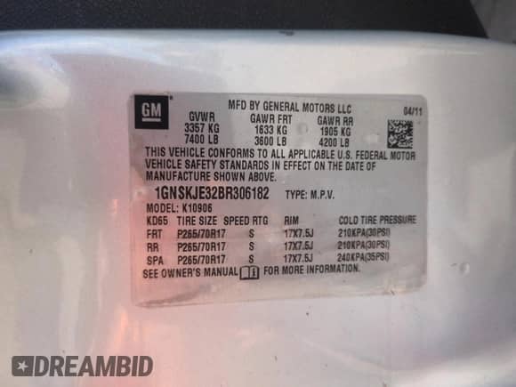 2011 Chevrolet Suburban LT z VIN 1GNSKJE32BR306182, wystawiony jako Copart lot #57253975 z przebiegiem 126 490 mil mil oraz Szkoda całkowita • Salvage title. Historia ofert i sprzedaży dostępna na DreamBid. Obrazek 13.