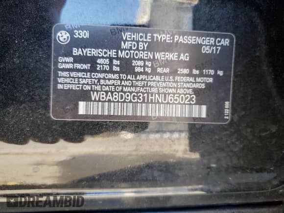 2017 BMW 3 Series 330i xDrive with VIN WBA8D9G31HNU65023, listed as a Copart auction lot 77240814 with 54,624 mi miles and Salvage title. Bid and sale history available at DreamBid. Image 15.