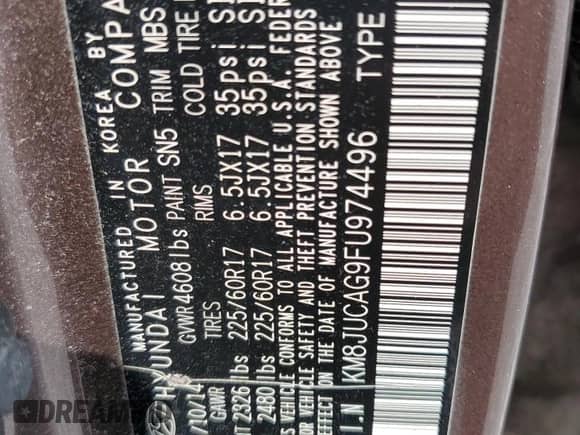 2015 Hyundai Tucson Limited z VIN KM8JUCAG9FU974496, wystawiony jako Copart lot #66268655 z przebiegiem Nie podano mil oraz Szkoda całkowita • Salvage title. Historia ofert i sprzedaży dostępna na DreamBid. Obrazek 14.