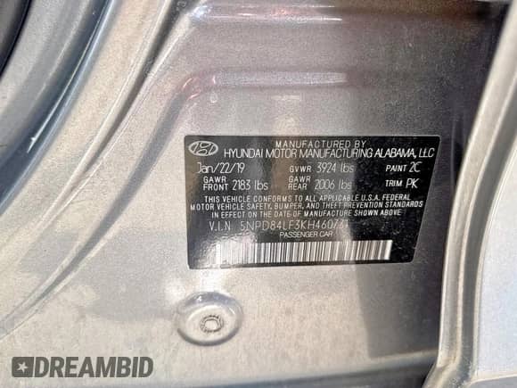 2019 Hyundai Elantra Limited с VIN 5NPD84LF3KH460731, выставлен на аукционе Copart как лот 70780205 с пробегом 98 978 миль миль и Чистый • Clean title. История ставок и продаж доступна на DreamBid. Изображение 10.