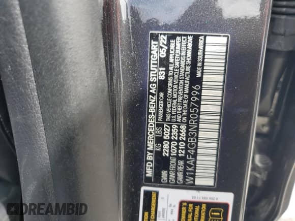 2022 Mercedes-Benz C 300 с VIN W1KAF4GB3NR057996, выставлен на аукционе Copart как лот 70247365 с пробегом 80 434 миль миль и Списание • Salvage title. История ставок и продаж доступна на DreamBid. Изображение 13.
