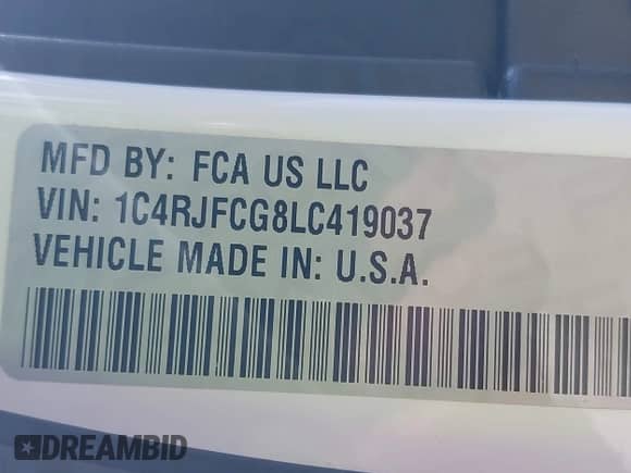 2020 Jeep Grand Cherokee High Altitude z VIN 1C4RJFCG8LC419037, wystawiony jako IAAI lot #42109463 z przebiegiem 75 137 mil mil oraz . Historia ofert i sprzedaży dostępna na DreamBid. Obrazek 9.