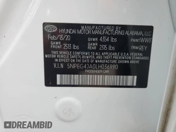 2020 Hyundai Sonata SE z VIN 5NPEG4JA0LH036990, wystawiony jako Copart lot #90990915 z przebiegiem 86 560 mil mil oraz Czysty tytuł • Clean title. Historia ofert i sprzedaży dostępna na DreamBid. Obrazek 12.