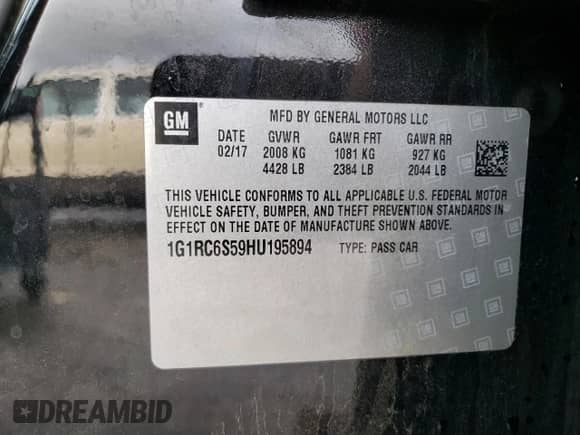 2017 Chevrolet Volt LT с VIN 1G1RC6S59HU195894, выставлен на аукционе Copart как лот 73213852 с пробегом 60 137 миль миль и . История ставок и продаж доступна на DreamBid. Изображение 14.