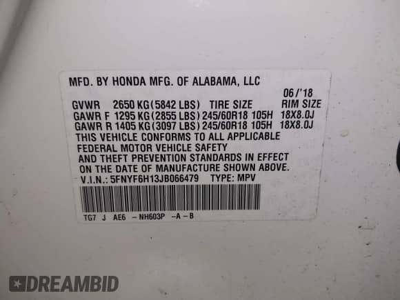 2018 Honda Pilot LX с VIN 5FNYF6H13JB066479, выставлен на аукционе IAAI как лот 41028041 с пробегом 162 331 миль миль и . История ставок и продаж доступна на DreamBid. Изображение 9.