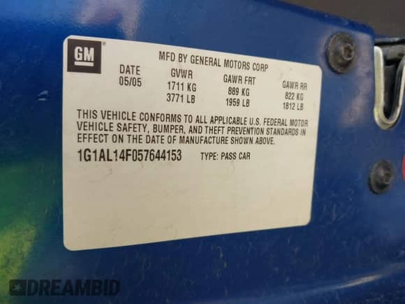 2005 Chevrolet Cobalt с VIN 1G1AL14F057644153, выставлен на аукционе IAAI как лот 42568503 с пробегом 155 398 миль миль и . История ставок и продаж доступна на DreamBid. Изображение 9.