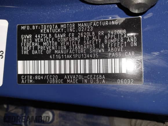 2023 Toyota Camry SE с VIN 4T1G11AK1PU134435, выставлен на аукционе IAAI как лот 42203886 с пробегом 27 163 миль миль и . История ставок и продаж доступна на DreamBid. Изображение 9.