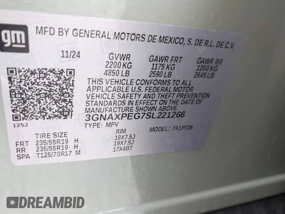 2025 Chevrolet Equinox AWD LT with VIN 3GNAXPEG7SL221266, listed as a IAAI auction lot 43358070 with 9,910 mi miles and . Bid and sale history available at DreamBid. Image 9.