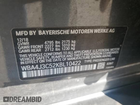 2019 BMW 4 Series 430i xDrive с VIN WBA4J3C52KBL10422, выставлен на аукционе Copart как лот 84773005 с пробегом 84 320 миль миль и Чистый • Clean title. История ставок и продаж доступна на DreamBid. Изображение 12.