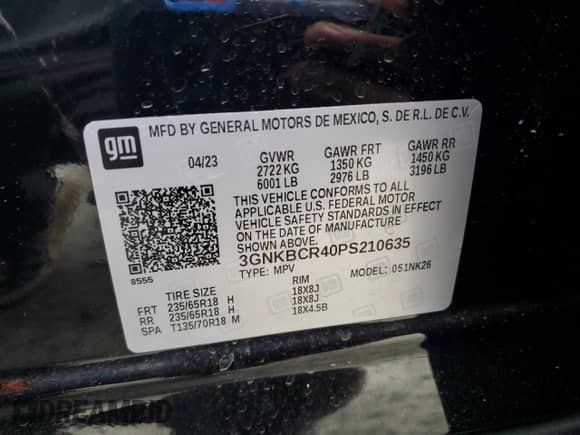 2023 Chevrolet Blazer LT with VIN 3GNKBCR40PS210635, listed as a Copart auction lot 64375115 with 52,987 mi miles and Salvage title. Bid and sale history available at DreamBid. Image 13.