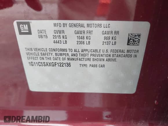 2016 Chevrolet Malibu LT с VIN 1G11C5SAXGF122136, выставлен на аукционе IAAI как лот 43308936 с пробегом 170 360 миль миль и . История ставок и продаж доступна на DreamBid. Изображение 9.