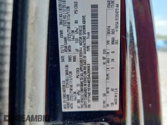 2014 Ford Econoline Cargo Commercial с VIN 1FTNE1EW4EDA35683, выставлен на аукционе Copart как лот 63410135 с пробегом Не указан миль и Списание • Salvage title. История ставок и продаж доступна на DreamBid. Изображение 13.