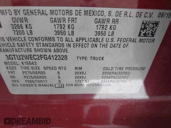 2015 GMC Sierra 1500 Denali with VIN 3GTU2WEC2FG412328, listed as a IAAI auction lot 40307348 with 128,920 mi miles and . Bid and sale history available at DreamBid. Image 9.
