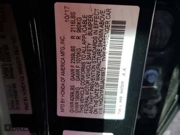 2018 Honda Accord EX-L with VIN 1HGCV1F60JA016972, listed as a Copart auction lot 81918565 with 104,220 mi miles and Salvage title. Bid and sale history available at DreamBid. Image 12.