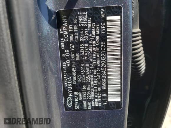2019 Hyundai Kona Limited с VIN KM8K33A52KU221036, выставлен на аукционе Copart как лот 66490785 с пробегом 89 430 миль миль и Списание • Salvage title. История ставок и продаж доступна на DreamBid. Изображение 12.