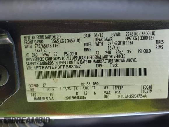 2015 Ford F-150 XLT с VIN 1FTEW1EP3FFB83187, выставлен на аукционе IAAI как лот 43308746 с пробегом 146 927 миль миль и . История ставок и продаж доступна на DreamBid. Изображение 9.