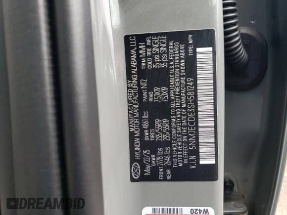 2025 Hyundai Tucson Limited с VIN 5NMJECDE3SH581249, выставлен на аукционе Copart как лот 71012055 с пробегом 9 миль миль и Списание • Salvage title. История ставок и продаж доступна на DreamBid. Изображение 12.