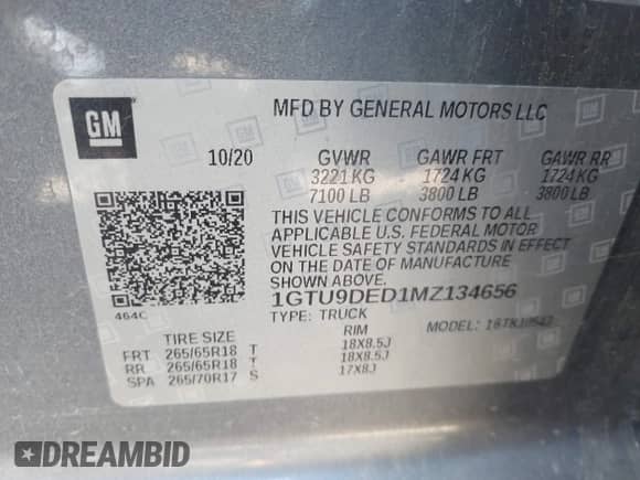 2021 GMC Sierra 1500 SLT with VIN 1GTU9DED1MZ134656, listed as a IAAI auction lot 42435196 with 230,154 mi miles and . Bid and sale history available at DreamBid. Image 9.