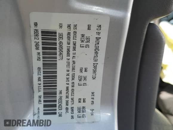2005 Dodge Stratus SXT with VIN 1B3EL46X05N546771, listed as a Copart auction lot 76521164 with Not provided miles and Salvage title. Bid and sale history available at DreamBid. Image 12.