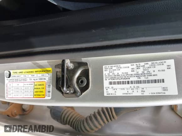 2018 Ford F-150 XL with VIN 1FTEW1CP2JFD42938, listed as a IAAI auction lot 42654180 with 119,099 mi miles and . Bid and sale history available at DreamBid. Image 9.