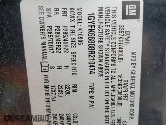 2008 Cadillac Escalade ESV with VIN 1GYFK66808R210474, listed as a Copart auction lot 55596155 with 247,894 mi miles and Non repairable. Bid and sale history available at DreamBid. Image 14.