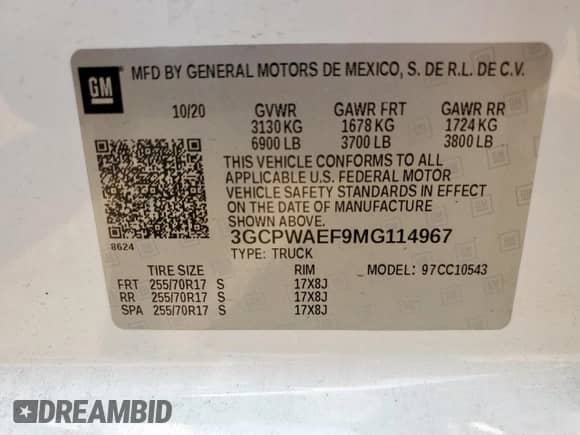 2021 Chevrolet Silverado 1500 Work Truck z VIN 3GCPWAEF9MG114967, wystawiony jako Copart lot #59685445 z przebiegiem 110 720 mil mil oraz Szkoda całkowita • Salvage title. Historia ofert i sprzedaży dostępna na DreamBid. Obrazek 12.
