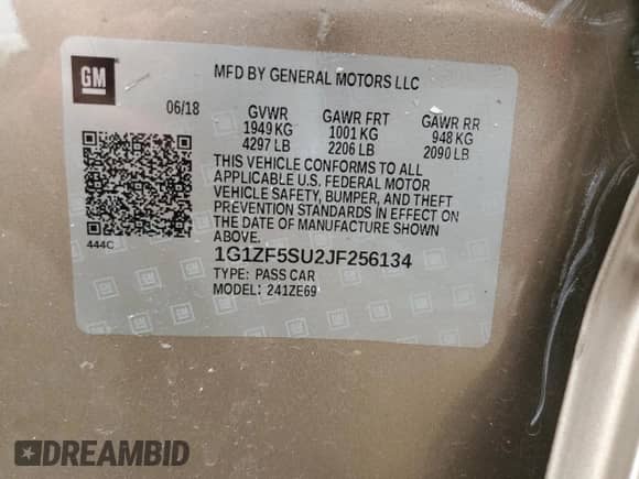 2018 Chevrolet Malibu Hybrid с VIN 1G1ZF5SU2JF256134, выставлен на аукционе Copart как лот 65453955 с пробегом 161 066 миль миль и Списание • Salvage title. История ставок и продаж доступна на DreamBid. Изображение 12.