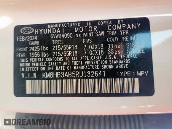 2024 Hyundai Kona SEL с VIN KM8HB3AB5RU132641, выставлен на аукционе Copart как лот 80376425 с пробегом 16 925 миль миль и Списание • Salvage title. История ставок и продаж доступна на DreamBid. Изображение 14.