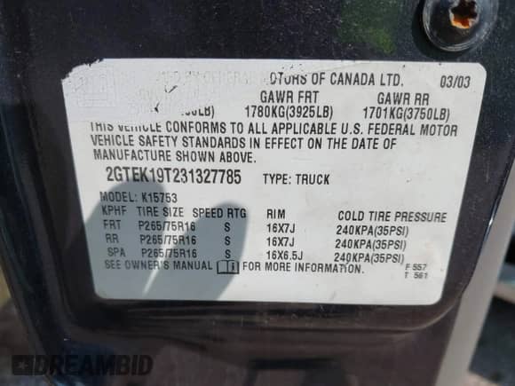 2003 GMC Sierra 1500 SLE с VIN 2GTEK19T231327785, выставлен на аукционе IAAI как лот 42806278 с пробегом 211 683 миль миль и . История ставок и продаж доступна на DreamBid. Изображение 9.