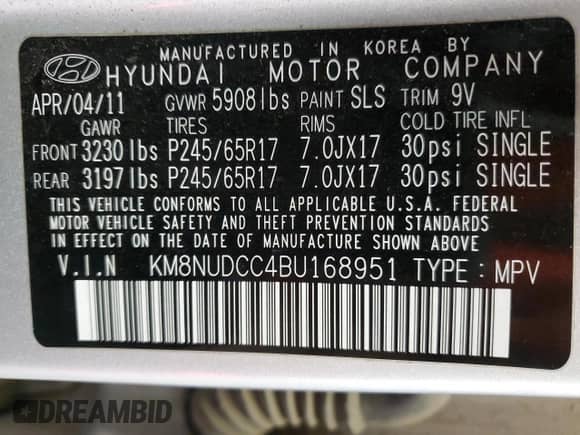 2011 Hyundai Veracruz Limited с VIN KM8NUDCC4BU168951, выставлен на аукционе Copart как лот 52460705 с пробегом 154 435 миль миль и Списание • Salvage title. История ставок и продаж доступна на DreamBid. Изображение 13.