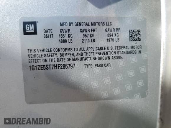 2017 Chevrolet Malibu LT с VIN 1G1ZE5ST7HF286797, выставлен на аукционе Copart как лот 85268195 с пробегом 172 645 миль миль и Списание • Salvage title. История ставок и продаж доступна на DreamBid. Изображение 13.