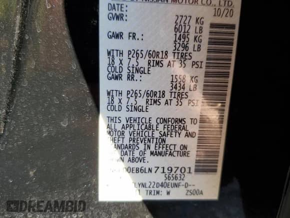 2020 Nissan Frontier SV with VIN 1N6ED0EB6LN719701, listed as a Copart auction lot 85324595 with 35,280 mi miles and Salvage title. Bid and sale history available at DreamBid. Image 13.