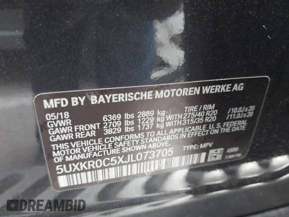 2018 BMW X5 xDrive35i z VIN 5UXKR0C5XJL073705, wystawiony jako IAAI lot #42027794 z przebiegiem 54 522 mil mil oraz . Historia ofert i sprzedaży dostępna na DreamBid. Obrazek 9.