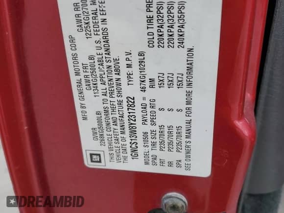 2000 Chevrolet Blazer LT with VIN 1GNCS13W8Y2317822, listed as a Copart auction lot 58868935 with 160,788 mi miles and Clean title. Bid and sale history available at DreamBid. Image 13.