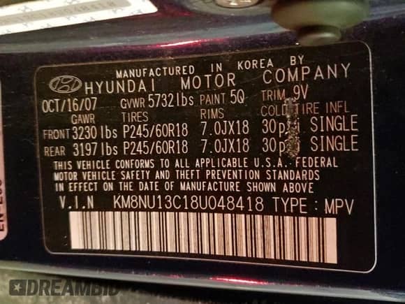 2008 Hyundai Veracruz GLS с VIN KM8NU13C18U048418, выставлен на аукционе Copart как лот 82795504 с пробегом 240 454 миль миль и Списание • Salvage title. История ставок и продаж доступна на DreamBid. Изображение 15.