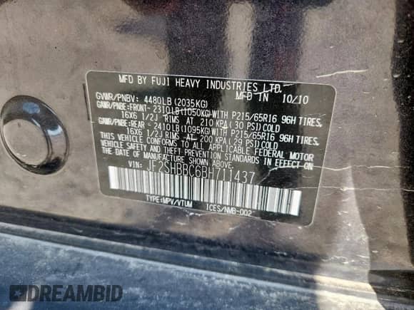 2011 Subaru Forester X with VIN JF2SHBBC6BH711437, listed as a Copart auction lot 83855045 with 118,326 mi miles and Non repairable. Bid and sale history available at DreamBid. Image 13.