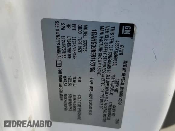 2008 Chevrolet Express Passenger z VIN 1GAHG39K581163150, wystawiony jako Copart lot #83560444 z przebiegiem 103 807 mil mil oraz Szkoda całkowita • Salvage title. Historia ofert i sprzedaży dostępna na DreamBid. Obrazek 13.