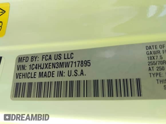 2021 Jeep Wrangler Unlimited Sahara z VIN 1C4HJXEN3MW717895, wystawiony jako IAAI lot #41472929 z przebiegiem 58 001 mil mil oraz . Historia ofert i sprzedaży dostępna na DreamBid. Obrazek 9.